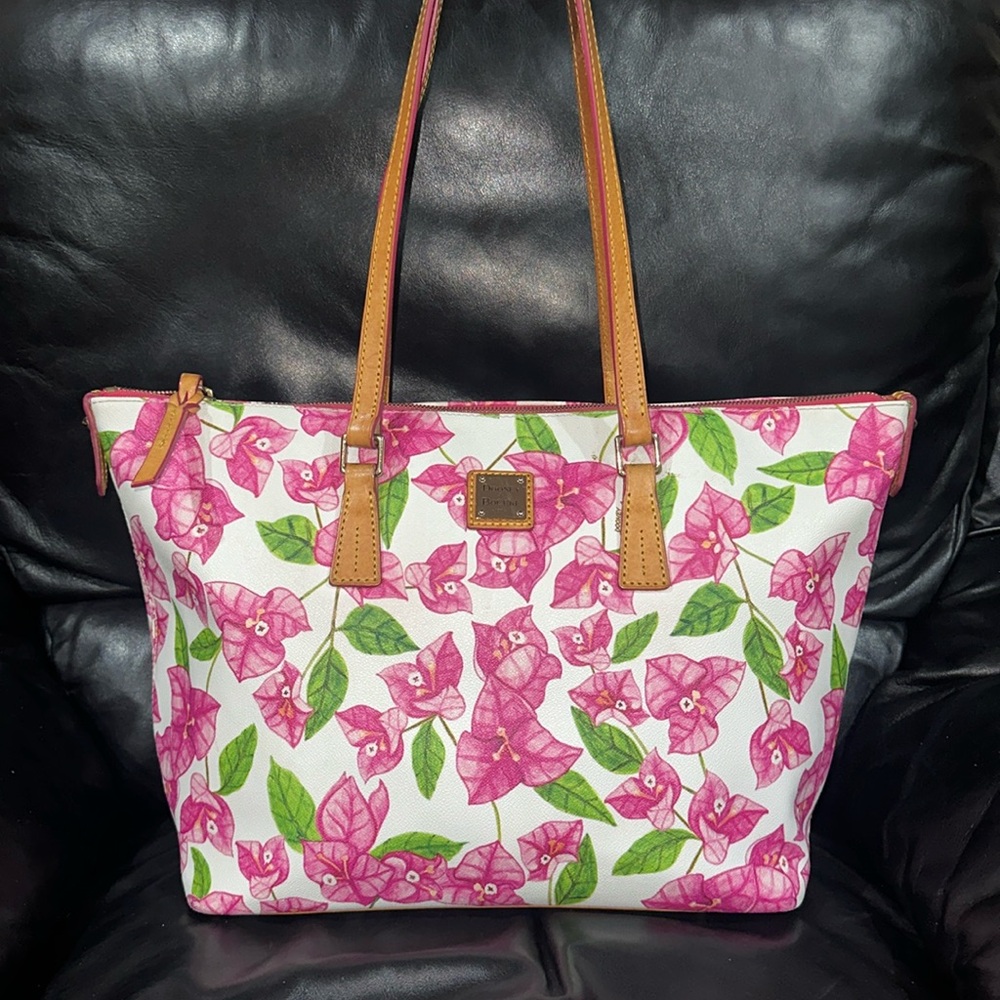 SOLD🔥🔥🔥Dooney & Bourke Pink Floral Zip Top Tote Shoulder Bag - Picture 8 of 14